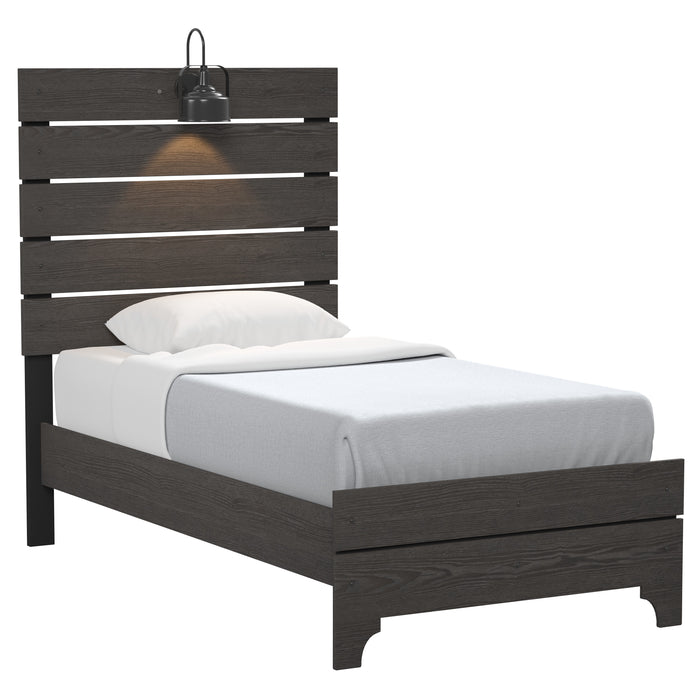 Thompson - Twin Bed With light - Stone Brown