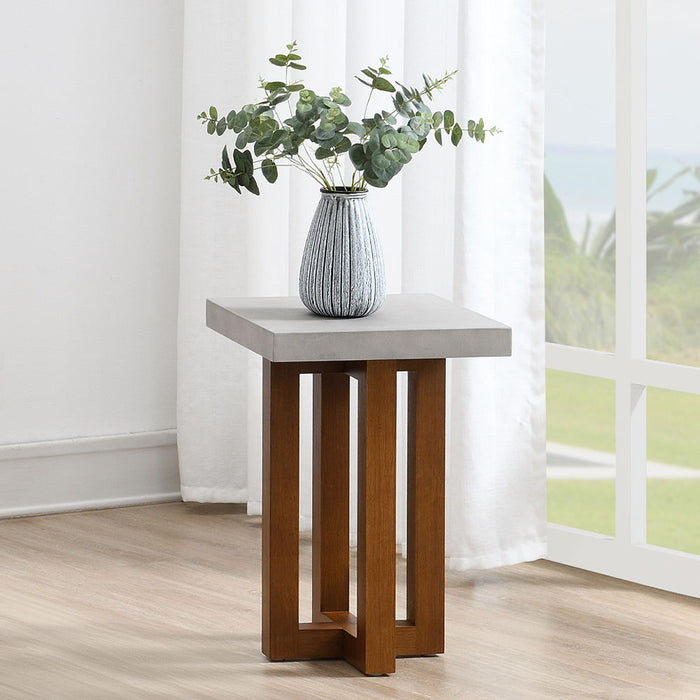 Keven - End Table - Faux Concrete Top & Walnut  Finish