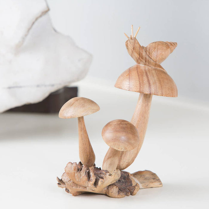 Parasite Wood Hand Carved Figurine - Snail on Mushroom