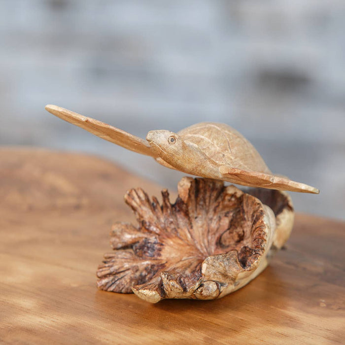 Parasite Wood Hand Carved Figurine - Swimming Turtle