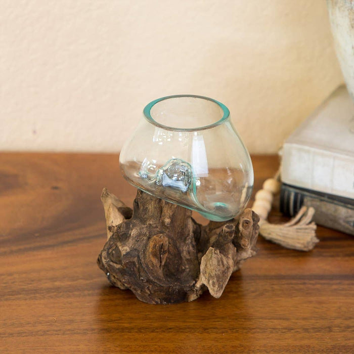 Blown Glass Vase on Chinaberry Wood