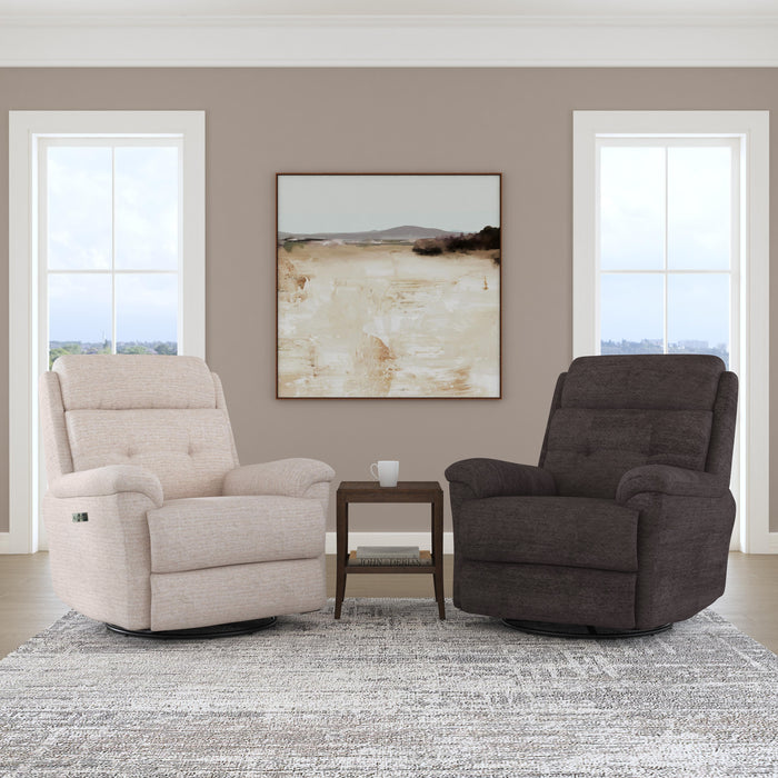 Sophisticated Fabric Perfect Match Power Swivel Gliding Recliner with Power Headrest & Lumbar