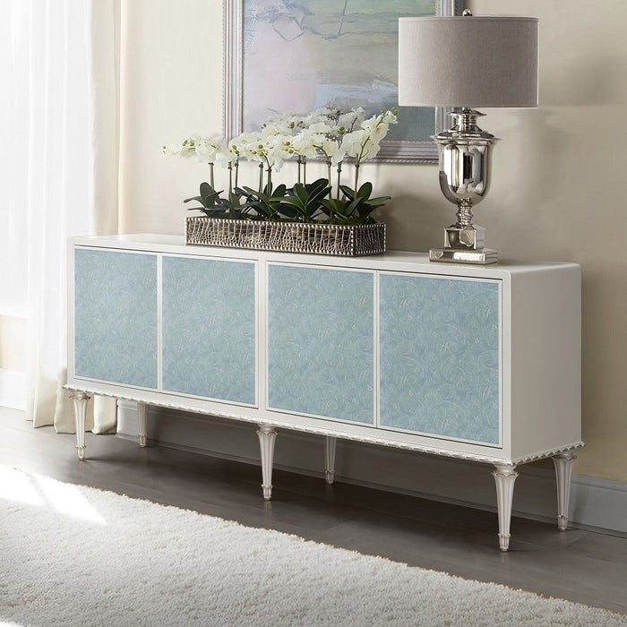 Ansaldo - Console Cabinet - Pearl White & Silver Shimmer