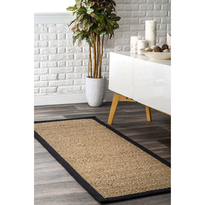 Elijah Seagrass with Border Area Rug: Navy / Rectangle / 5' x 8'