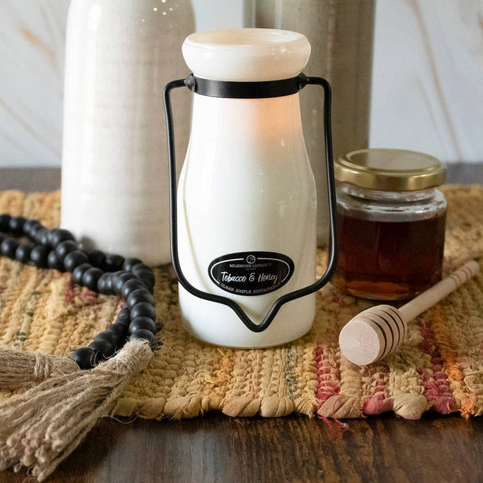 8 oz Milkbottle Candle: Tobacco & Honey