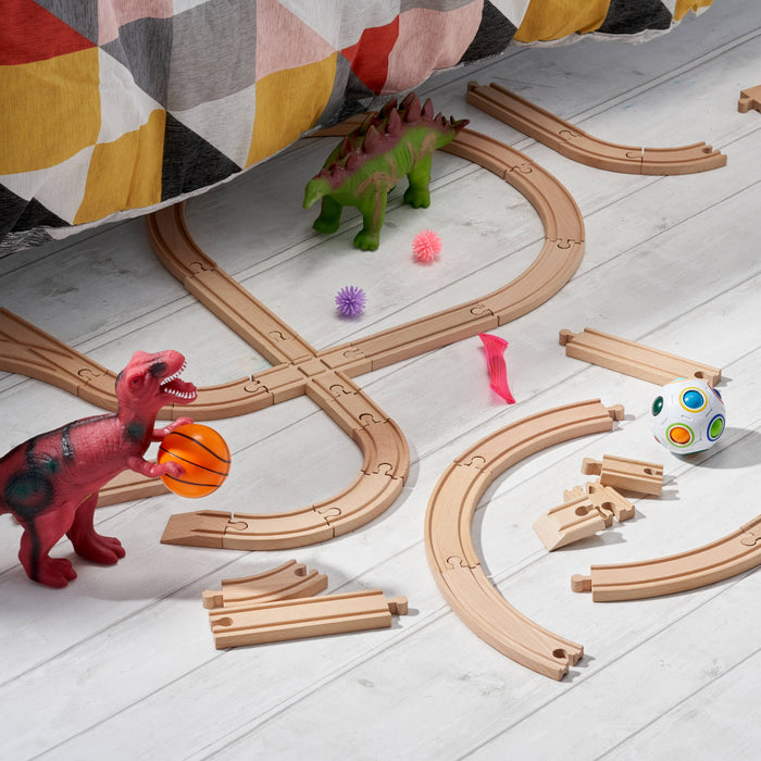 64 Pieces Wooden Railway Train Track Set