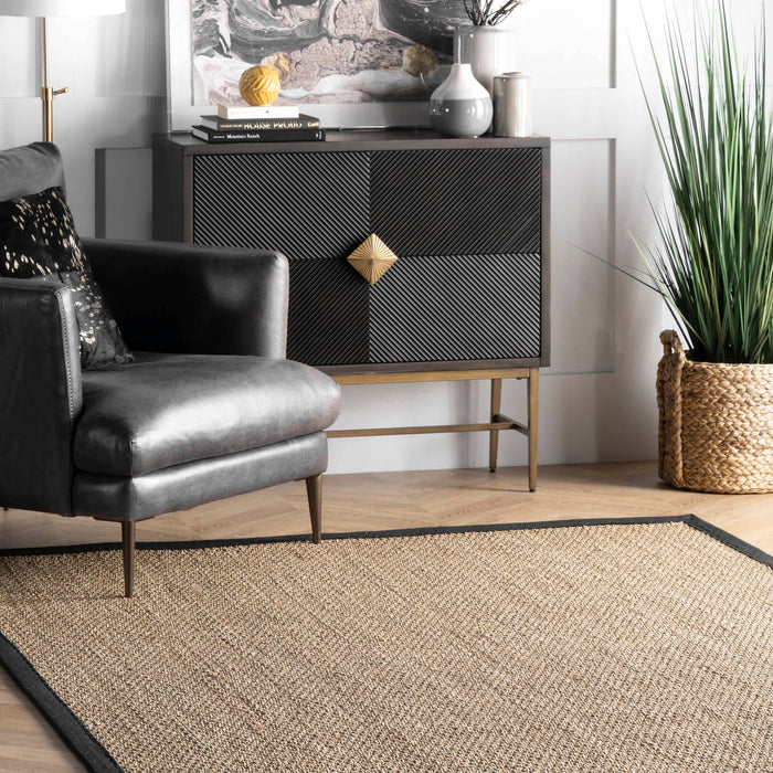 Elijah Seagrass with Border Area Rug: Dark Grey / Rectangle / 3' x 5'