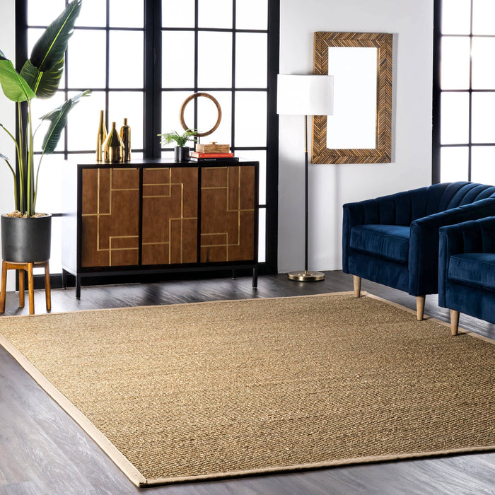 Elijah Seagrass with Border Area Rug: Navy / Rectangle / 5' x 8'