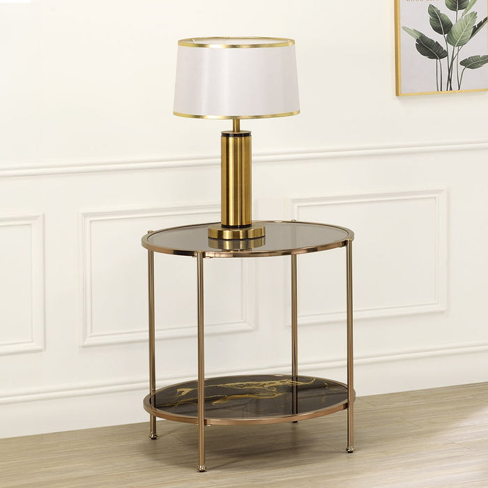 Fiorella - End Table - Black Marble Print Champagne