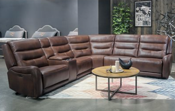 Dual Power Sectional- Brown Leather