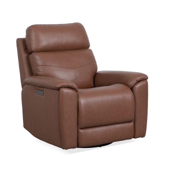 Refined Leather Perfect Match Power Swivel Gliding Recliner with Power Headrest & Lumbar in Hickory