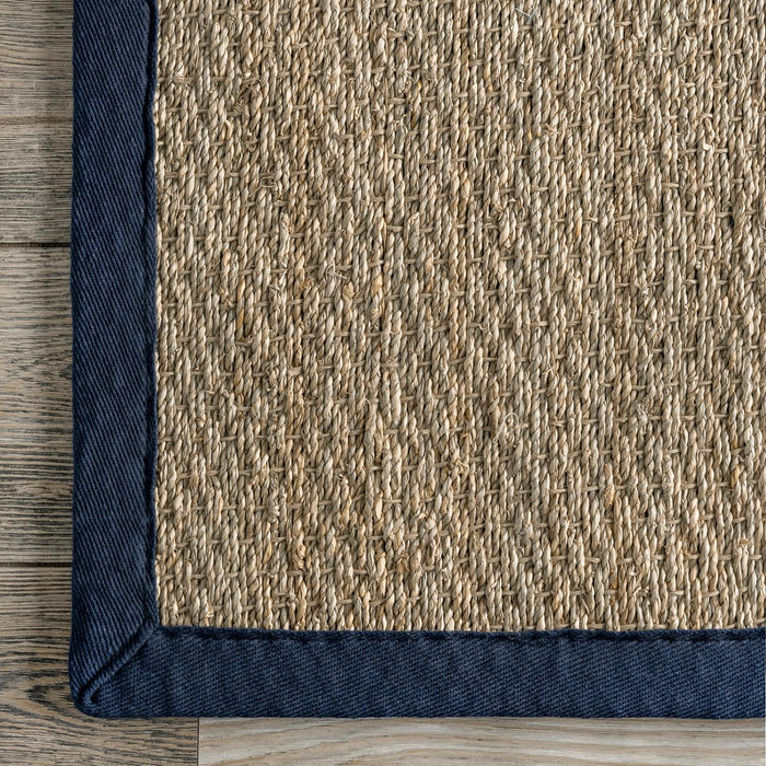 Elijah Seagrass with Border Area Rug: Navy / Rectangle / 5' x 8'