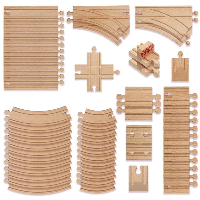 64 Pieces Wooden Railway Train Track Set