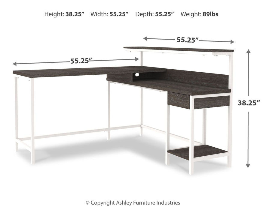 Dorrinson - White / Black / Gray - L-Desk with Storage