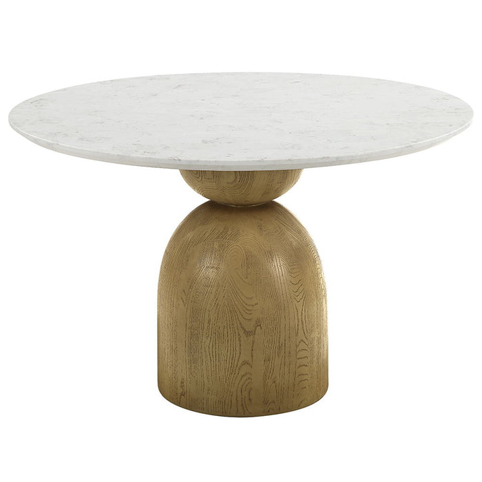 Kala - Round Dining Table With Marble Top - Natural Marble Top & Oak Finish