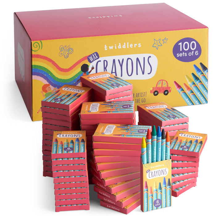 100 Boxes of Wax Crayons for Kids, 6 Crayons Per Box, 600 To