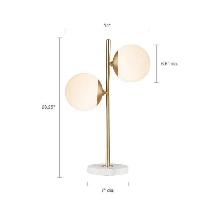 Dual White Glass Shades Gold Table Lamp