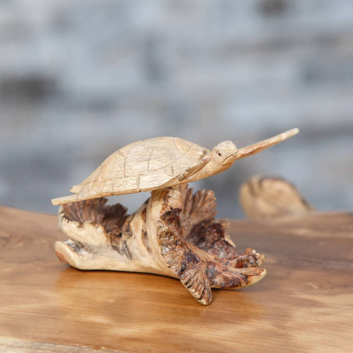 Parasite Wood Hand Carved Figurine - Swimming Turtle