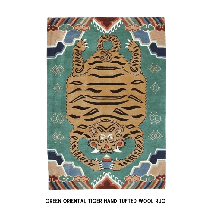 Green Oriental Tiger Hand Tufted Wool Rug: 4' x 6'