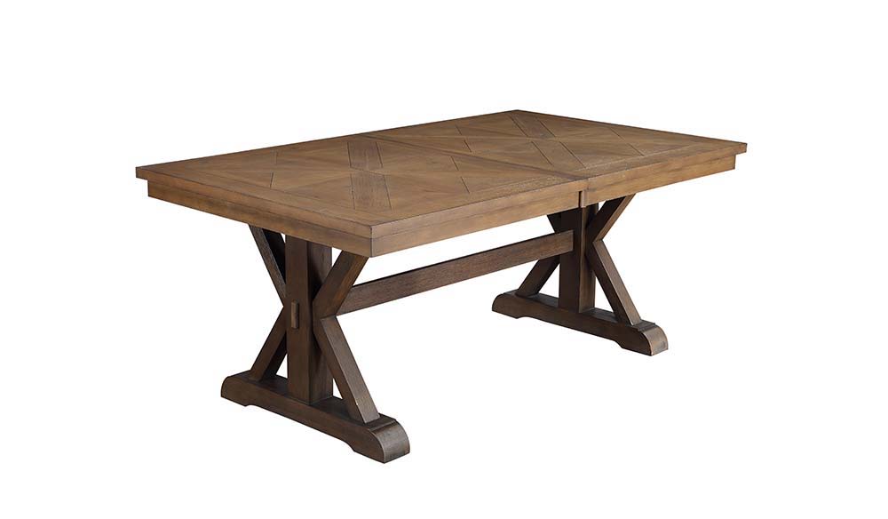 Pascaline - Dining Table - Gray Fabric, Rustic Brown & Oak Finish